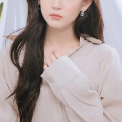 Wing Bling Casual Style Flower Silver Platinum Office Style Earrings For Women Pink X One Size -Wing Bling Online Shop org 4253