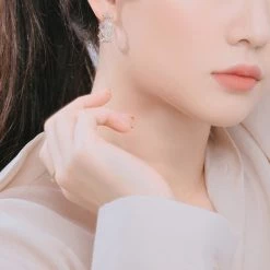 Wing Bling Casual Style Flower Silver Platinum Office Style Earrings For Women Pink X One Size -Wing Bling Online Shop org 4255