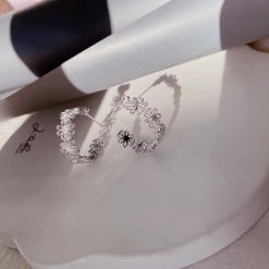 Wing Bling Casual Style Flower Silver Platinum Office Style Earrings For Women Pink X One Size -Wing Bling Online Shop org 4257