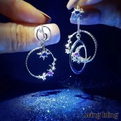 Wing Bling Star Party Style Silver Platinum With Jewels Office Style For Women Pink X One Size